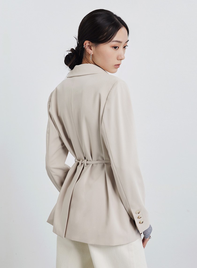 經典不對稱領綁帶西裝外套